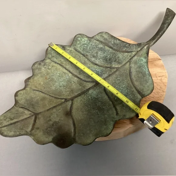🟢 Vintage Solid Brass, Huge & Loaded With Patina Leaf Center Piece Decor - Rare - Picture 13 of 16